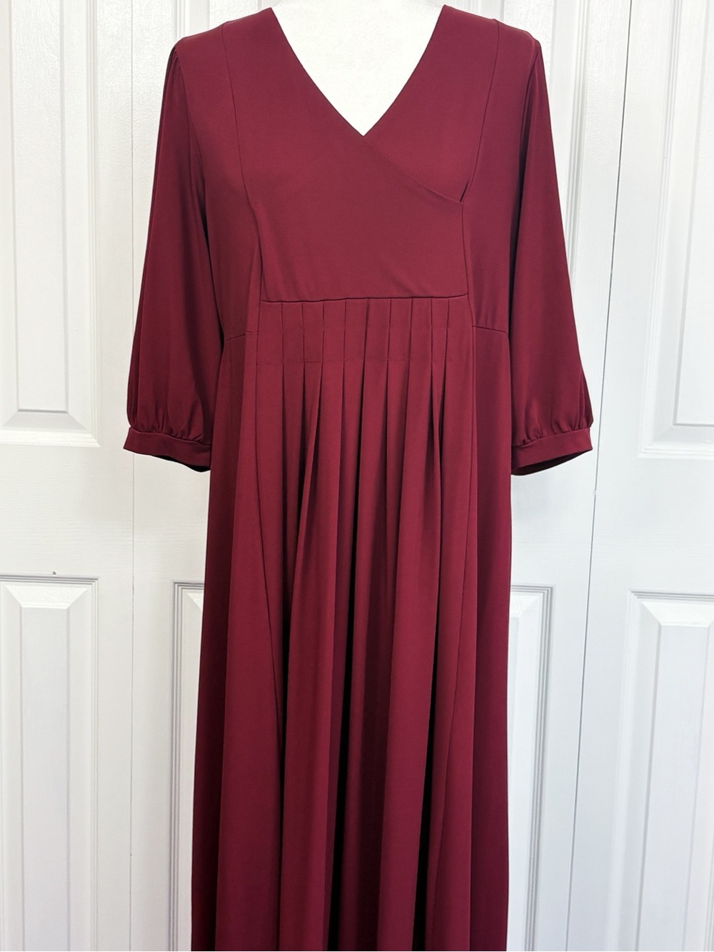 Chelsea Studio Burgundy Red Faux Wrap Pleated High Waist Midi Dress 12W